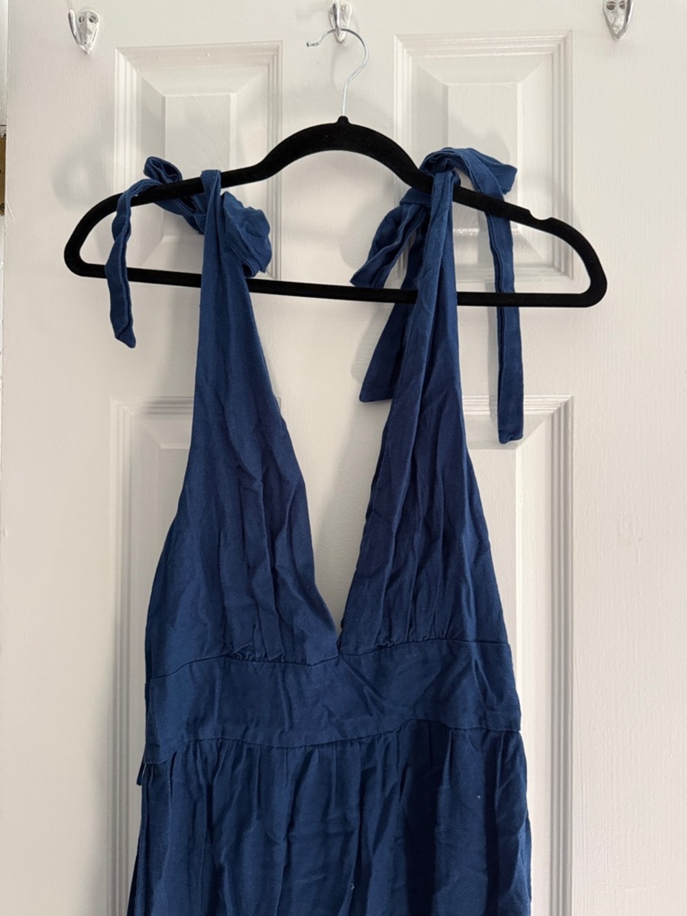 Navy Tie-Shoulder V-Neck Maxi Dress - Picture 3 of 7